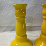 Ensemble de 2 bougeoirs en céramique jaune vintage