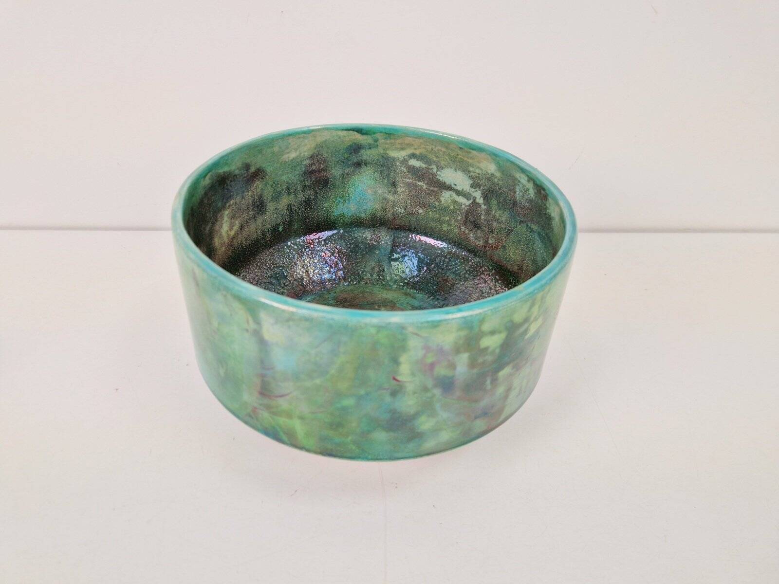 Vintage Handmade Green Luster Glaze Ceramic Bowl, 1960