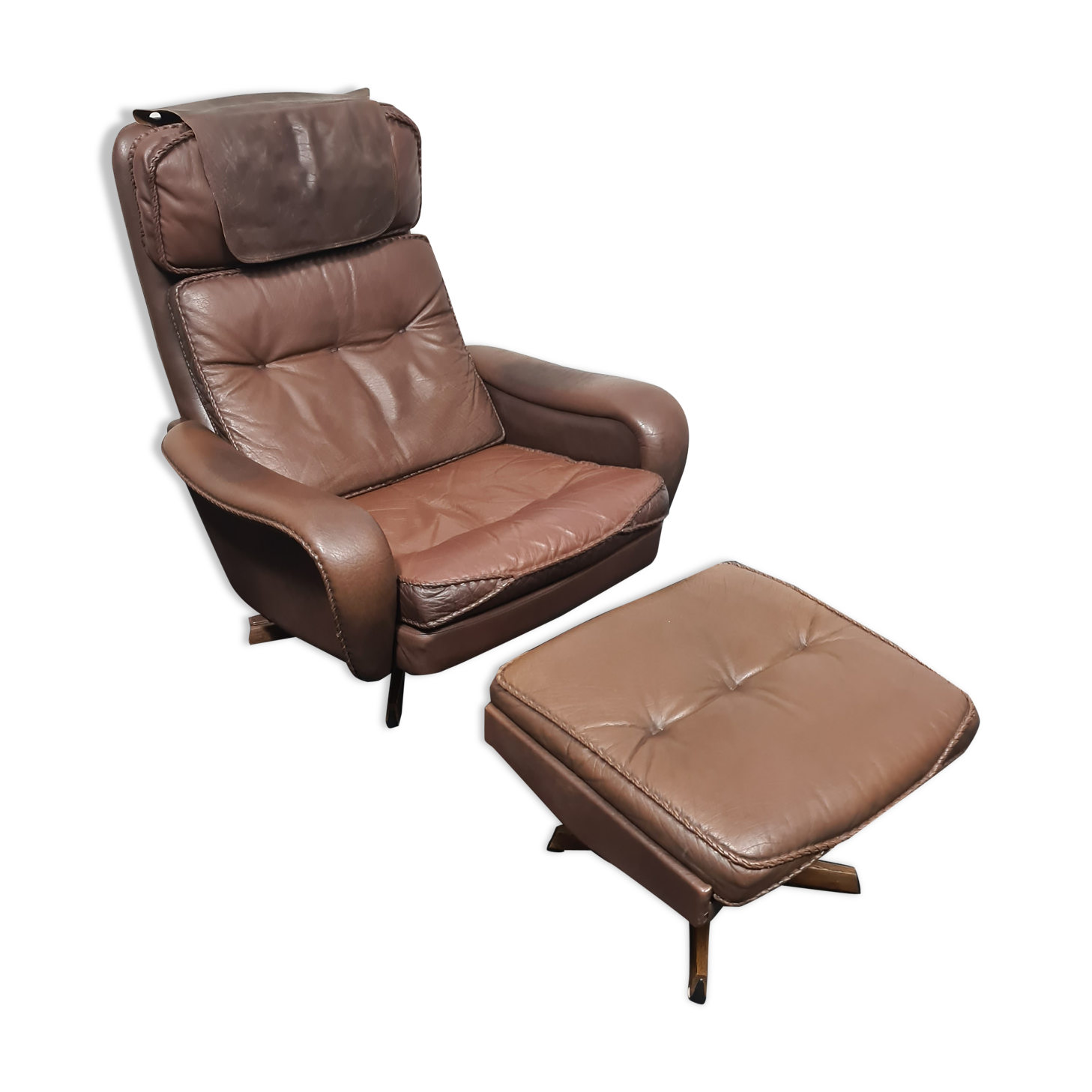 Danish Madsen & Schubell vintage swivel lounge armchair and ottoman