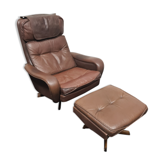 Danish Madsen & Schubell vintage swivel lounge armchair and ottoman