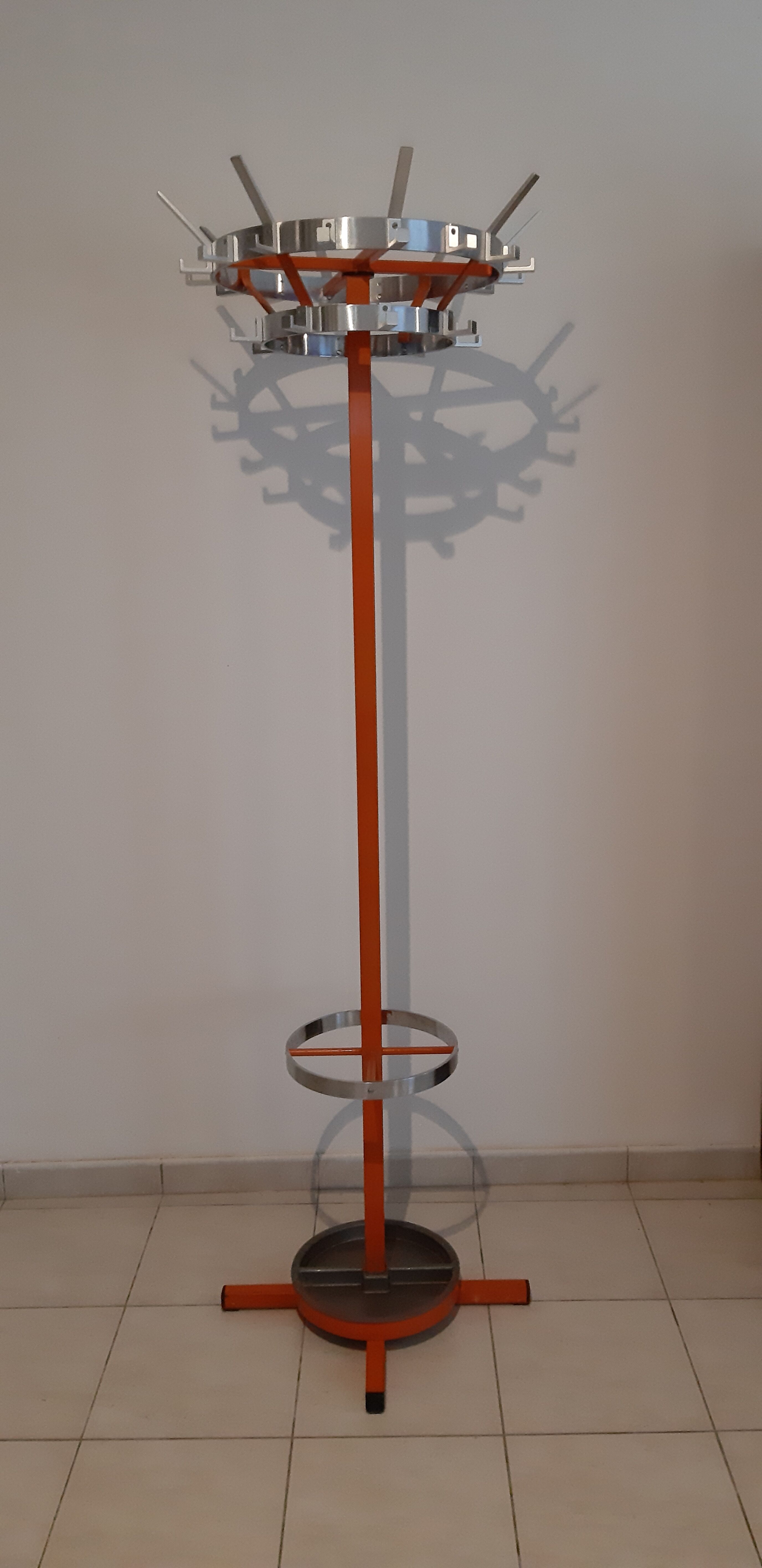 Coat rack vintage wrought iron orange and chrome
