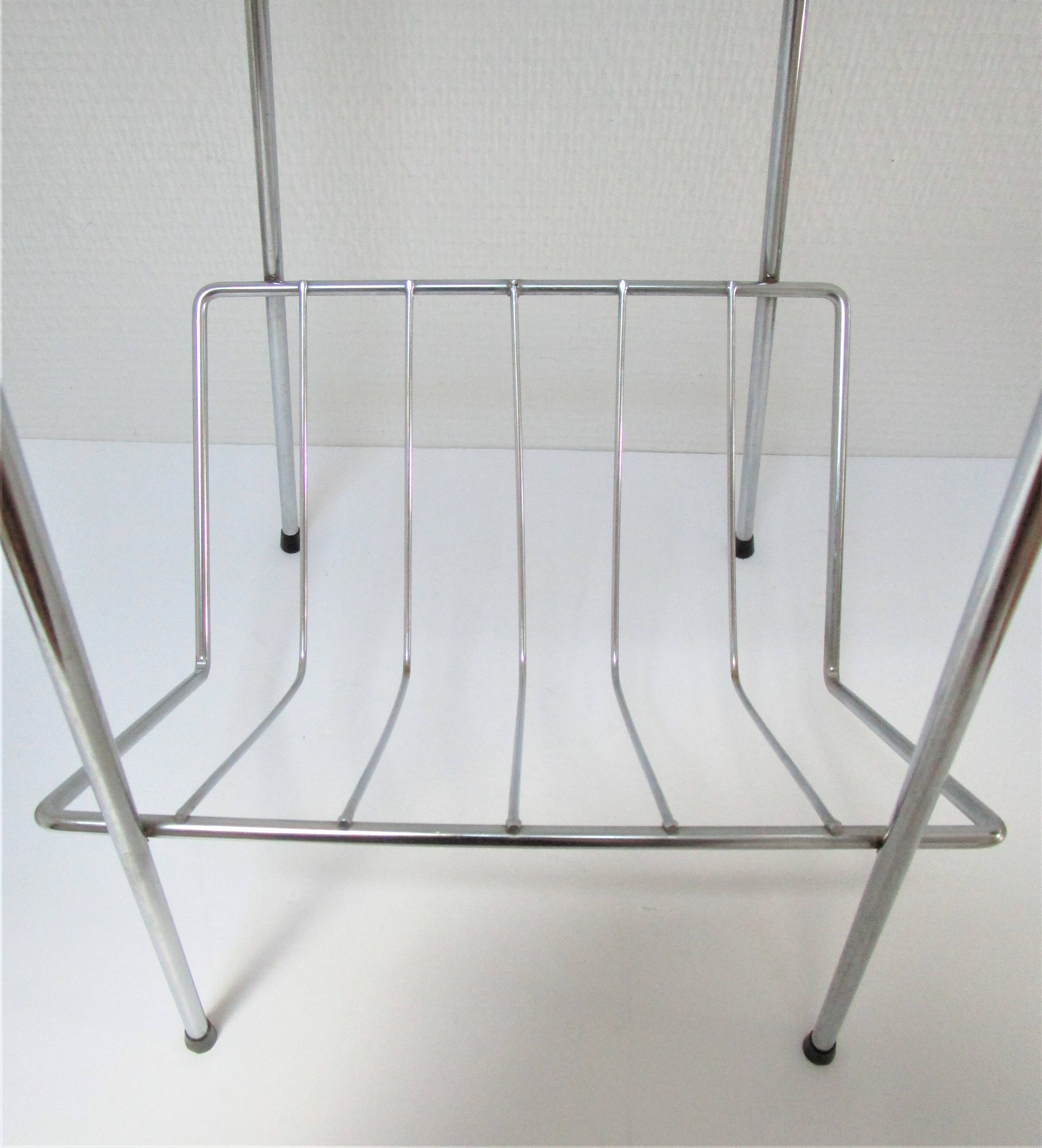 Chrome metal glass saddle shelf magazine rack 70s