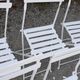 Garden furniture 1 table 6 chairs wood and old white metal