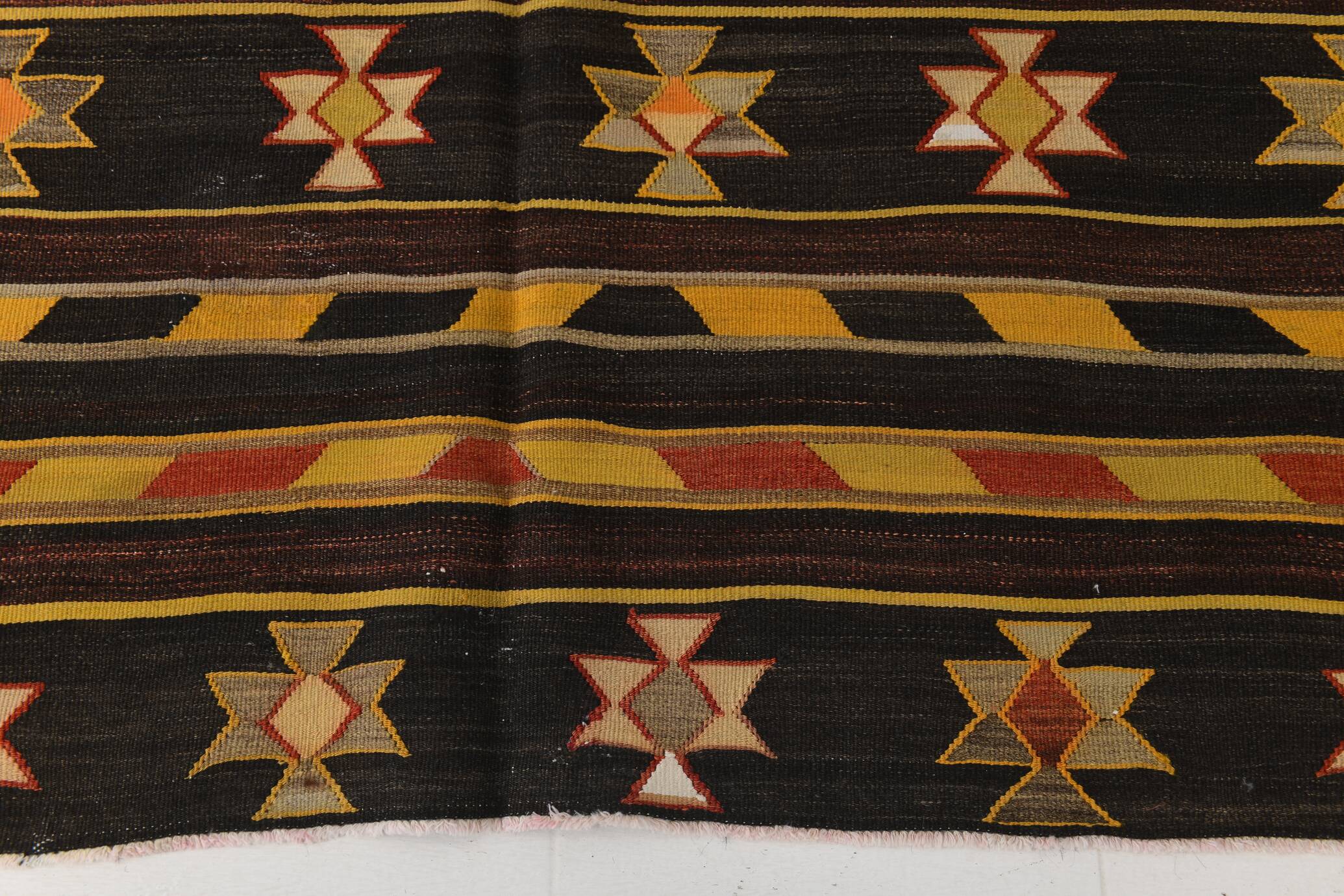 6x10 Black & Yellow Turkish Wool Kilim Rug,Area Kilim Rug 170x312 Cm