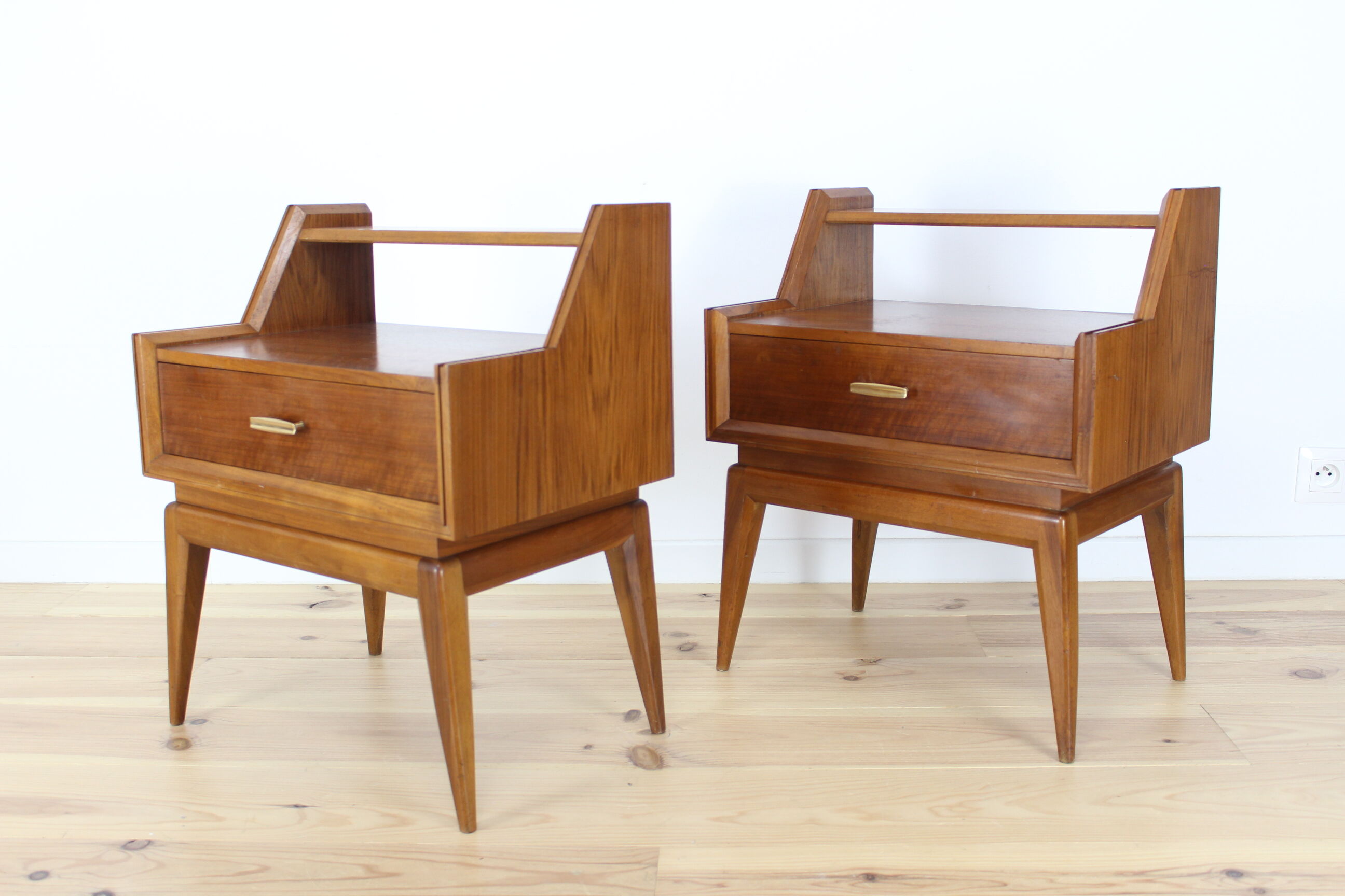 Pair of bedside tables or wooden nightstand, mid century, Scandinavian
