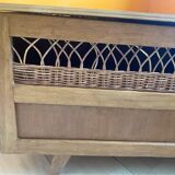 Wooden and rattan chest