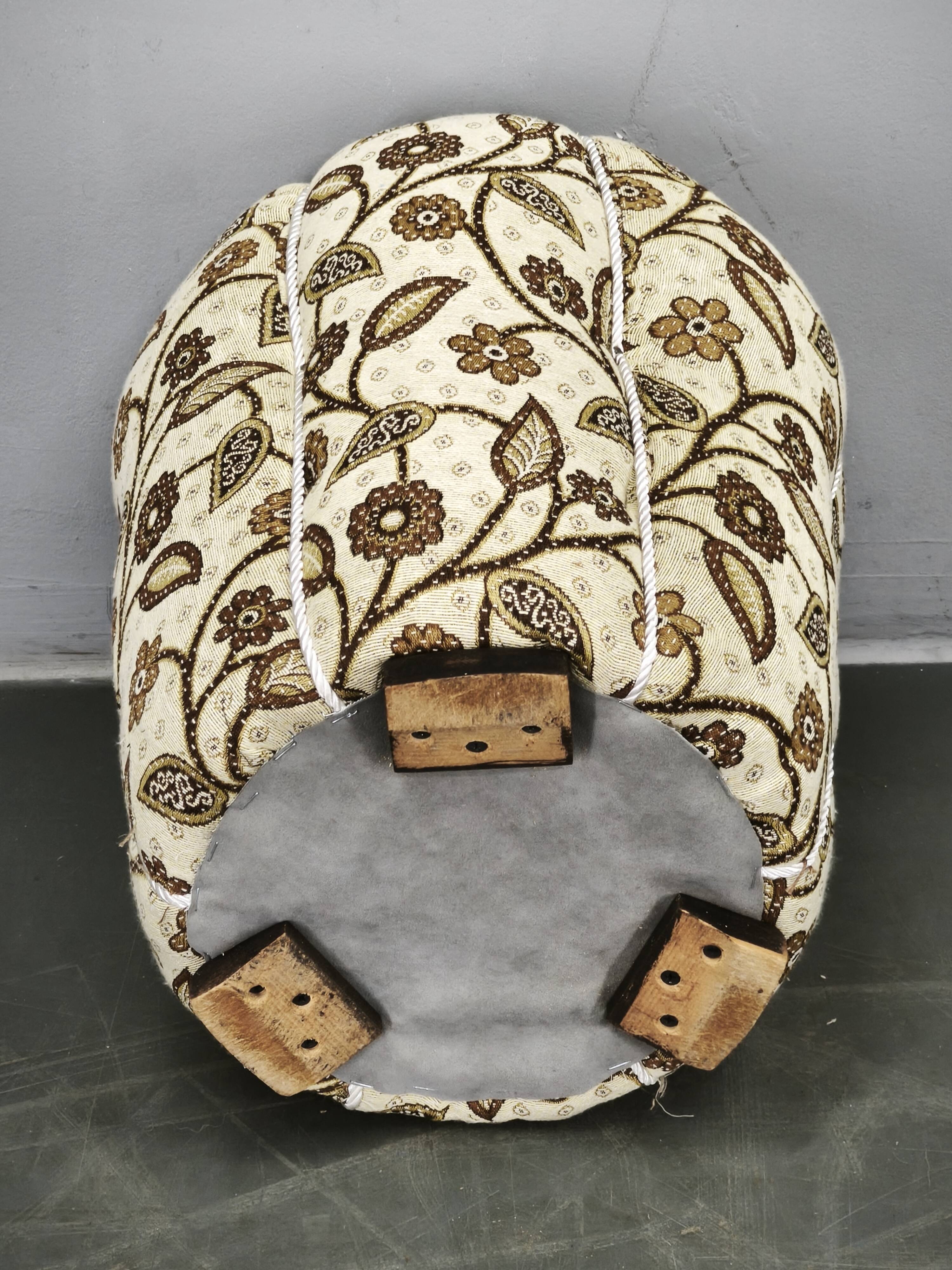 Art Deco Floral Upholstered Pouf Ottoman, Czechoslovakia, 1940s