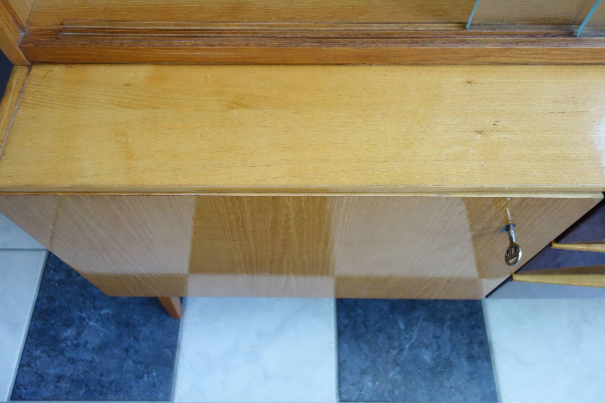 Highboard in two-tone wood with showcase part 1960s by Jitona Czech republic
