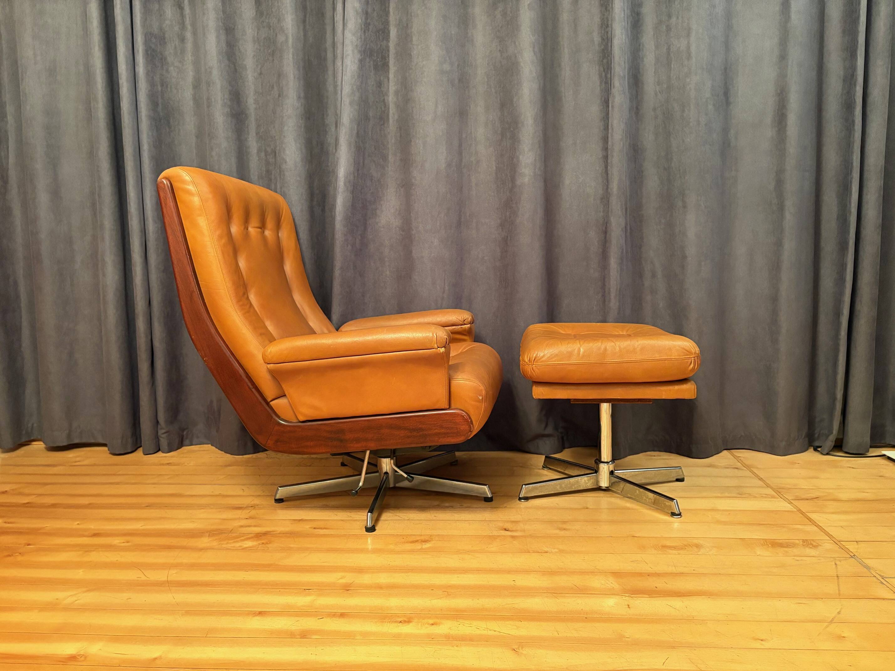 Armchair with footstool, By Ring Mebelfabrikk, Norway, 1960s