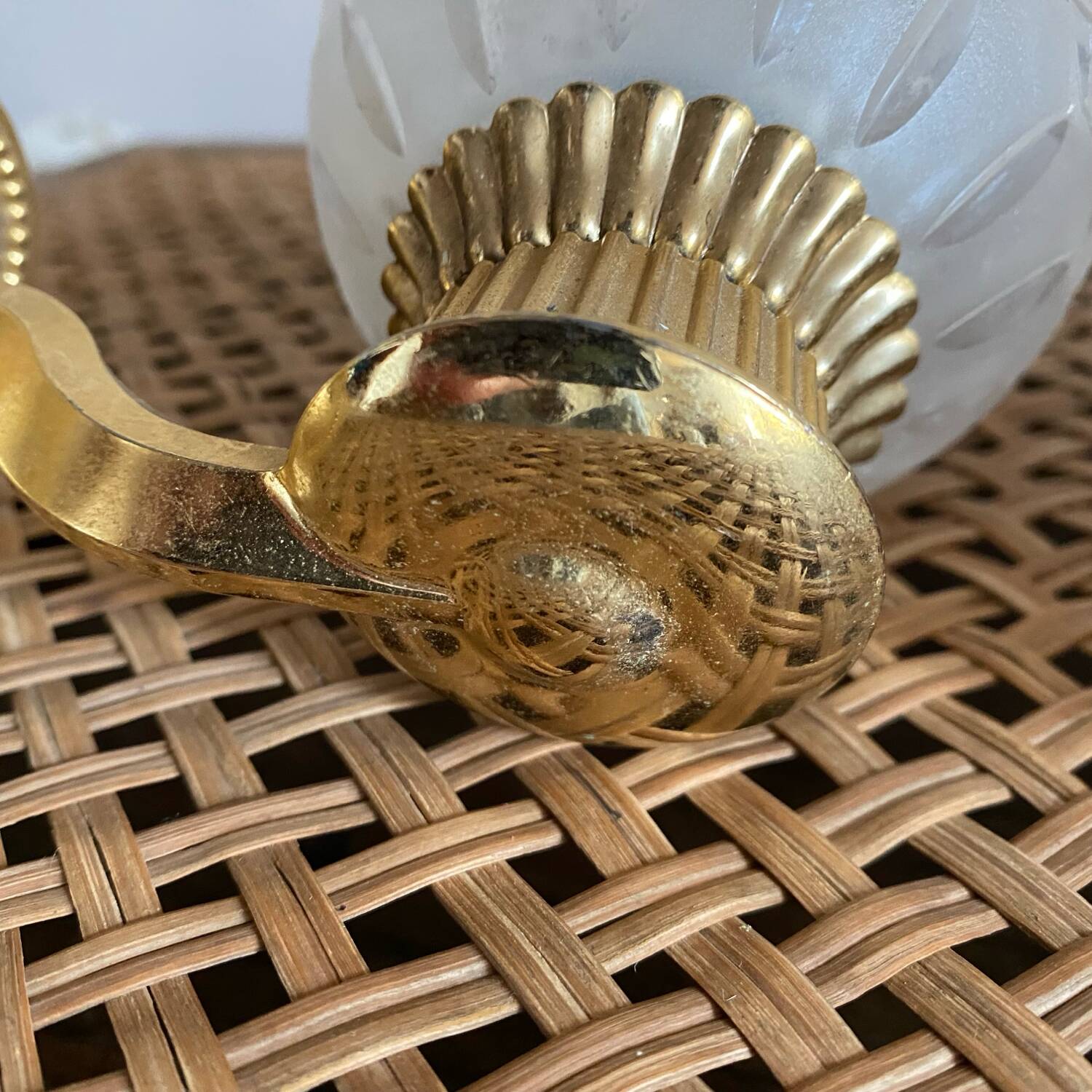 Pair of retro gold and glass tulip wall lights