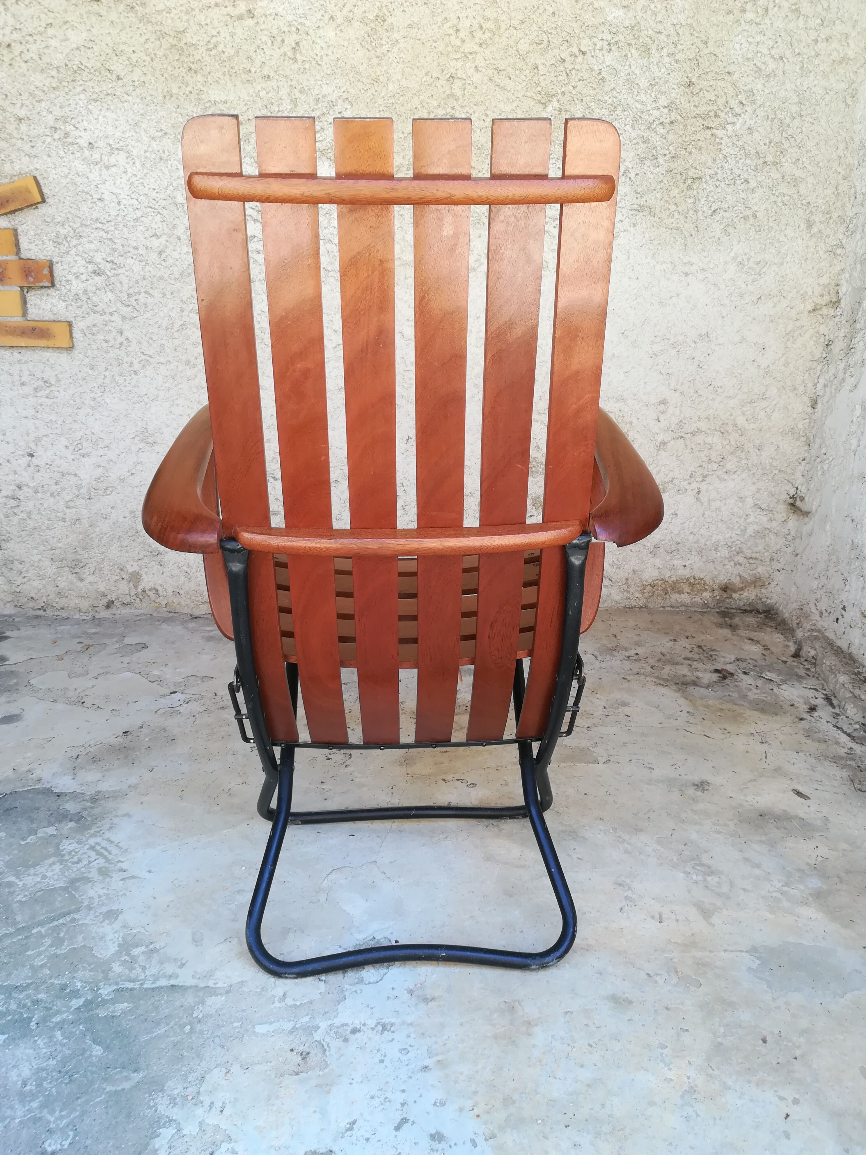 Teak wood folding armchair