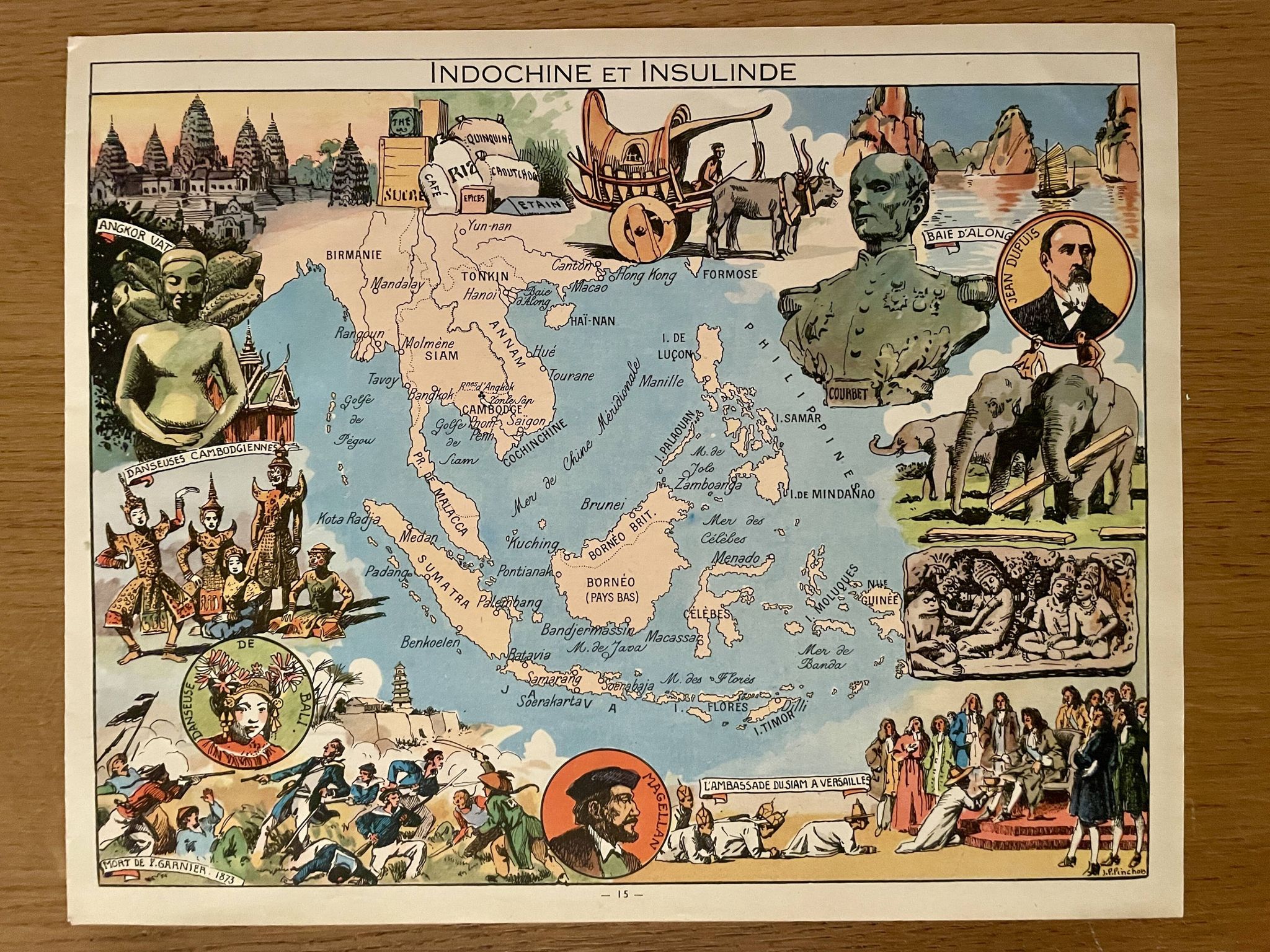 Old poster map of Indochina and Insulindia - JP Pinchon - 1940