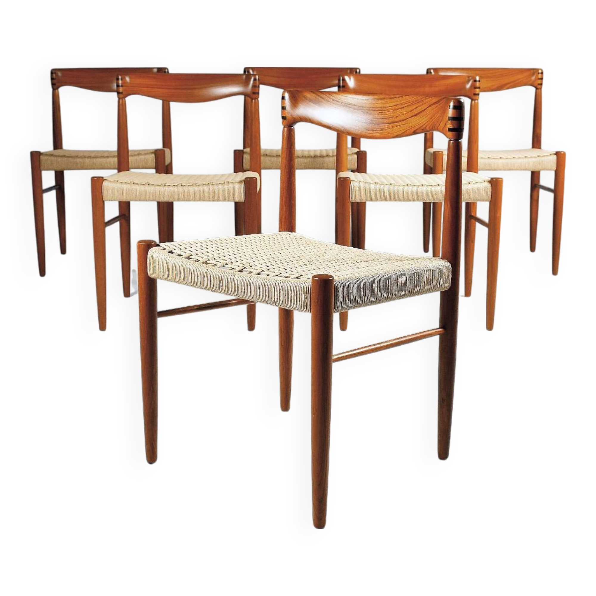 6 wood and rope chairs by Henry Klein for Bramin, 1960s