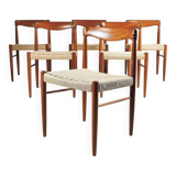 6 wood and rope chairs by Henry Klein for Bramin, 1960s