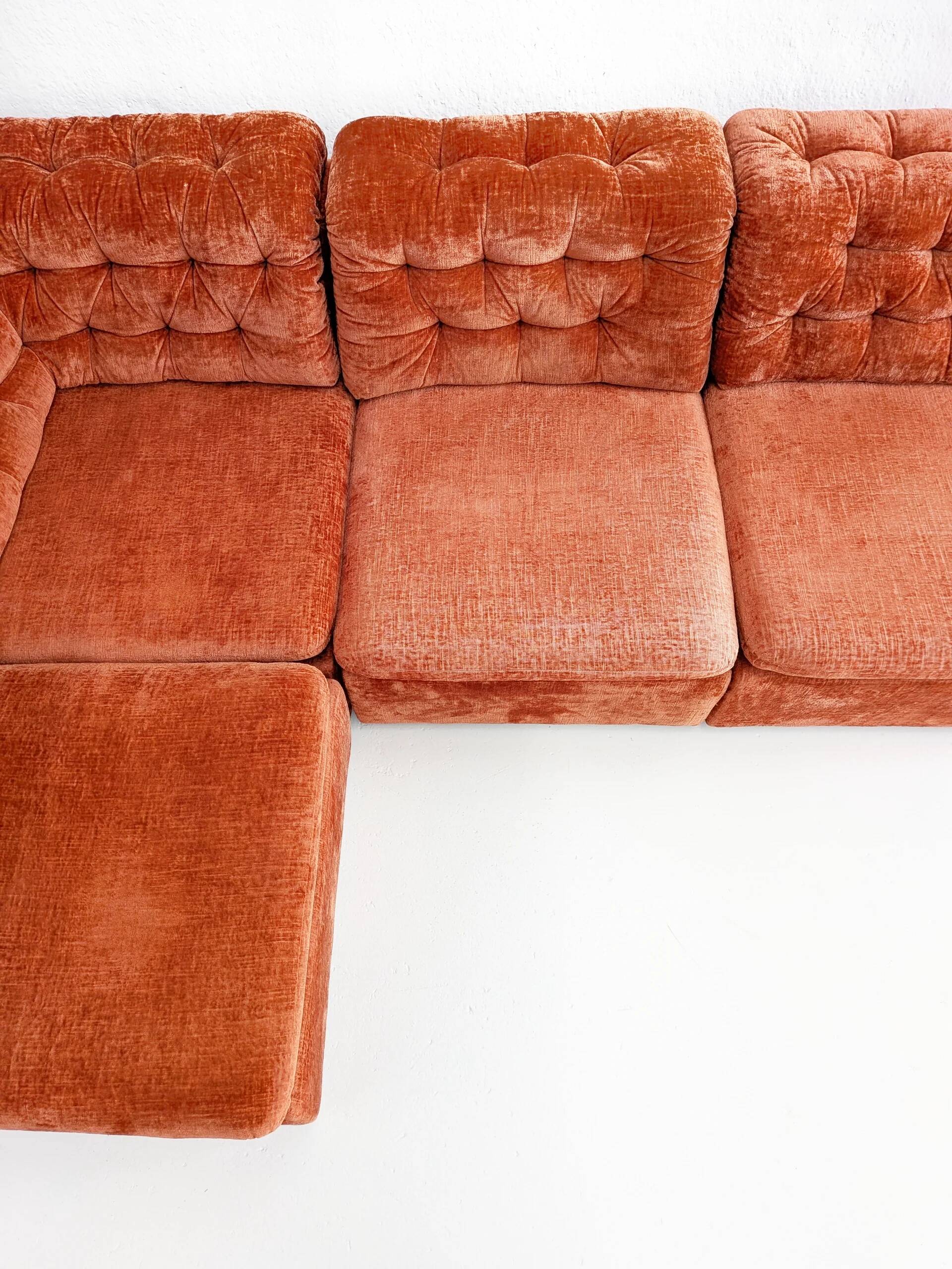 Modular sofa in orange velvet from the 1970s