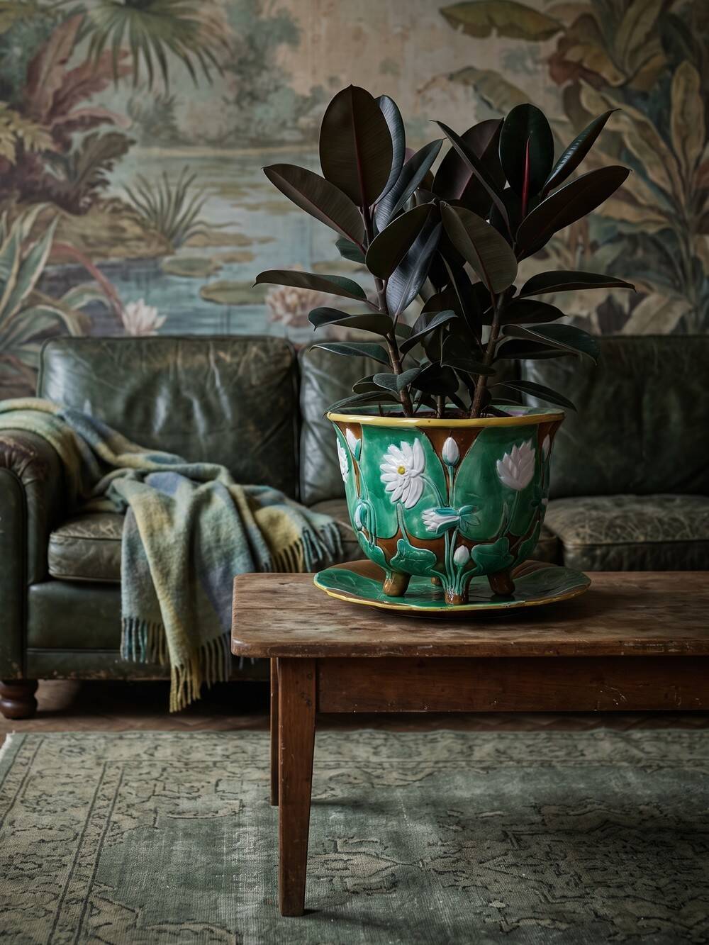 Large antique English majolica planter attributed to J. Holdcroft circa 1870-1880.