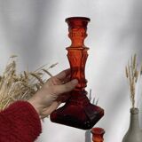 Pair of amber glass candlesticks