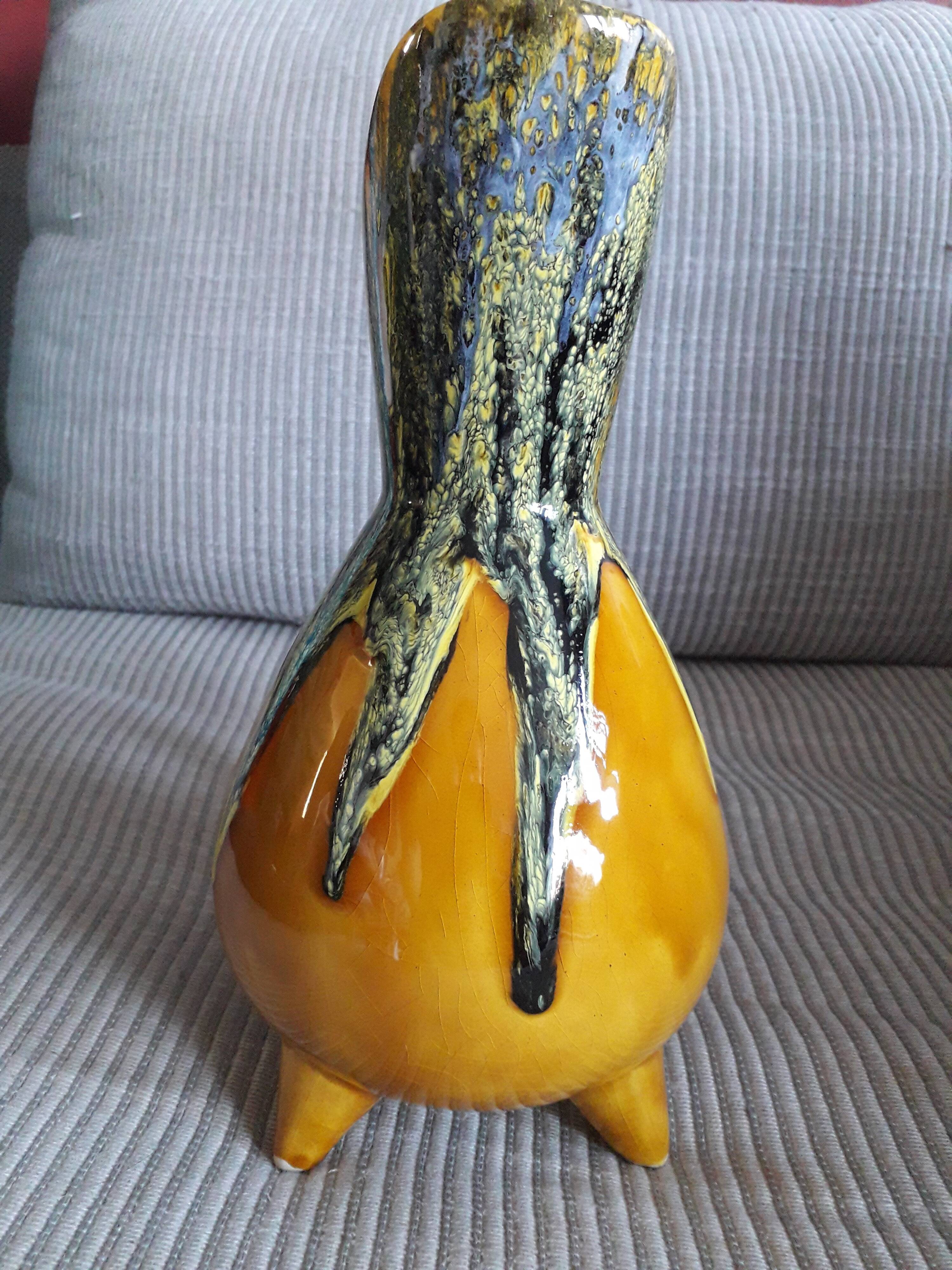 Vallauris ceramic tripod vase