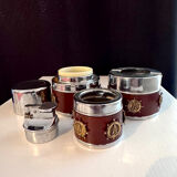 Vintage table set: lighter + marine-themed pots – retro style