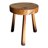 Tabouret de ferme rustique français massif de style brutaliste des années 1950