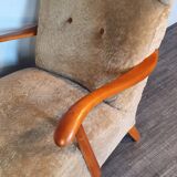 Norwegian sheepskin wing armchair with ottoman 1950