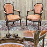 Pair of Louis XVI style armchairs in molded beech, work from the 1950s
