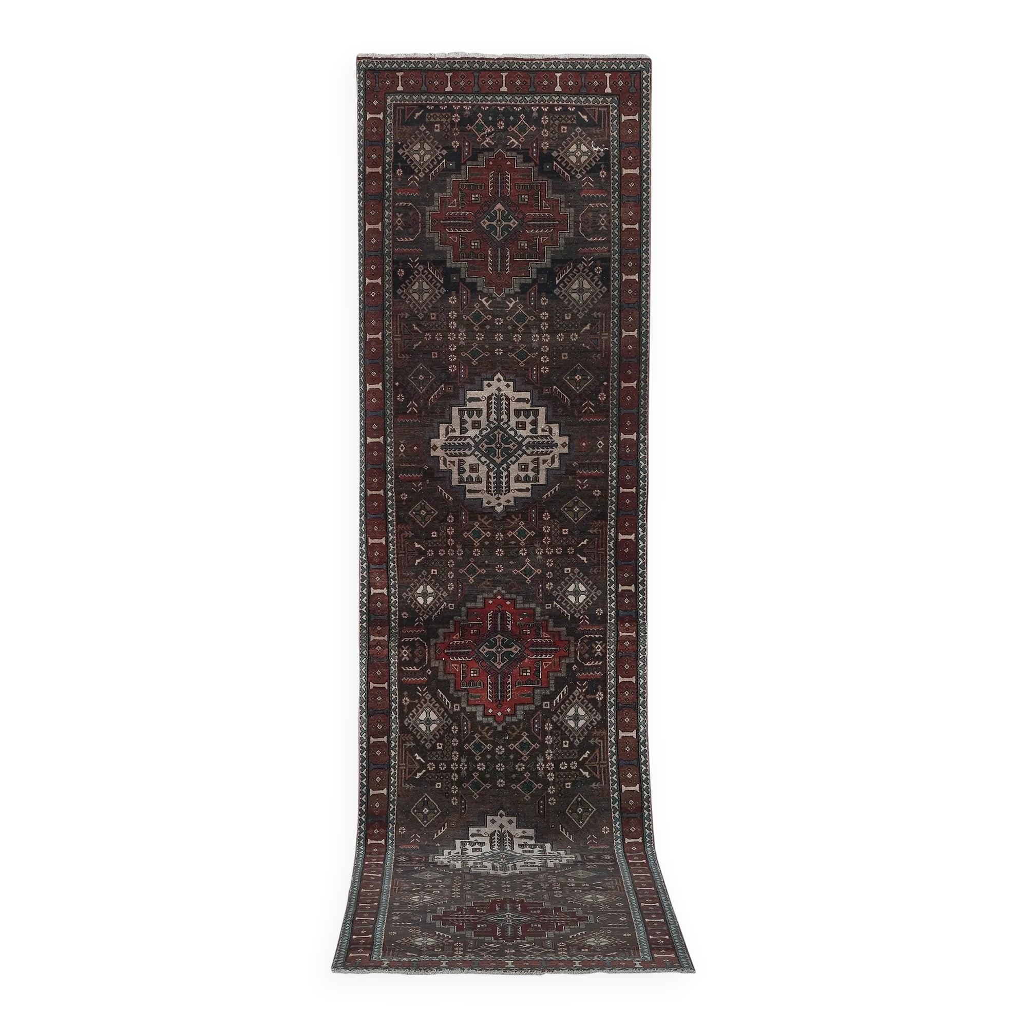 Vintage Turkish hallway rug 112x450 cm