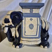 Support de plante en céramique XL 43 cm Éléphant bleu blanc