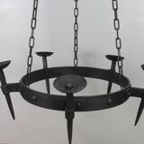 Lustre candélabre en fer forgé années 1950