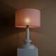 Vintage Holmegaard Plaza table lamp by Hsin-Lung Lin for Glasværk, 1970s - White glass with pink fabric shade - Elegant retro lamp, gift idea.