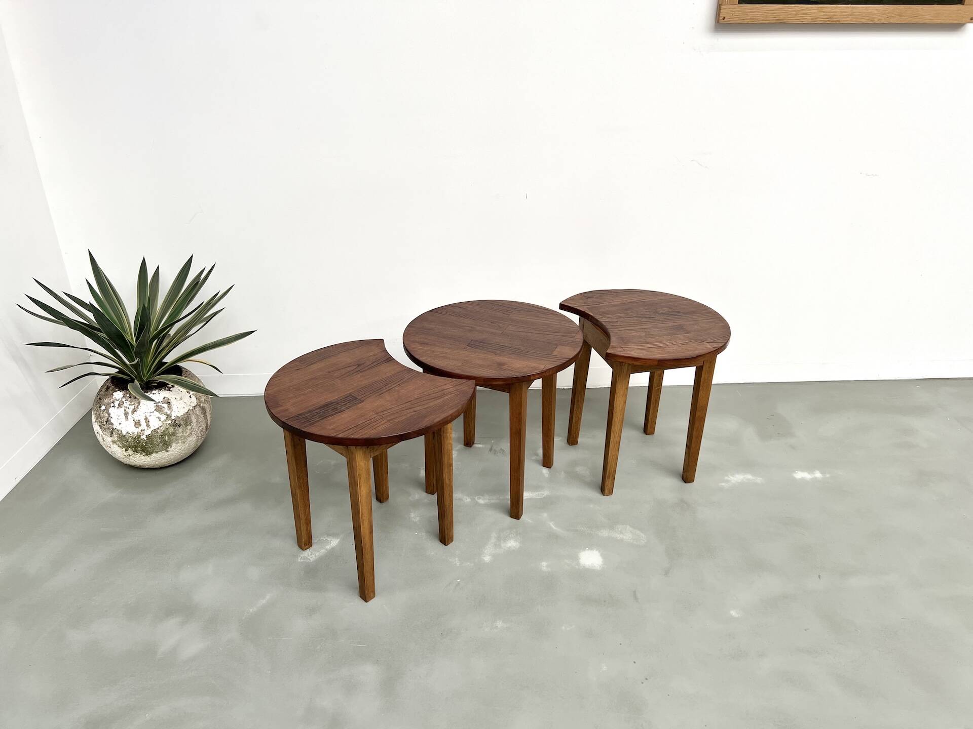 Set of 3 half-moon coffee tables, Denmark, 1960s