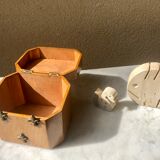 Jewelry box french craft work vintage 60 oak blond lily flower