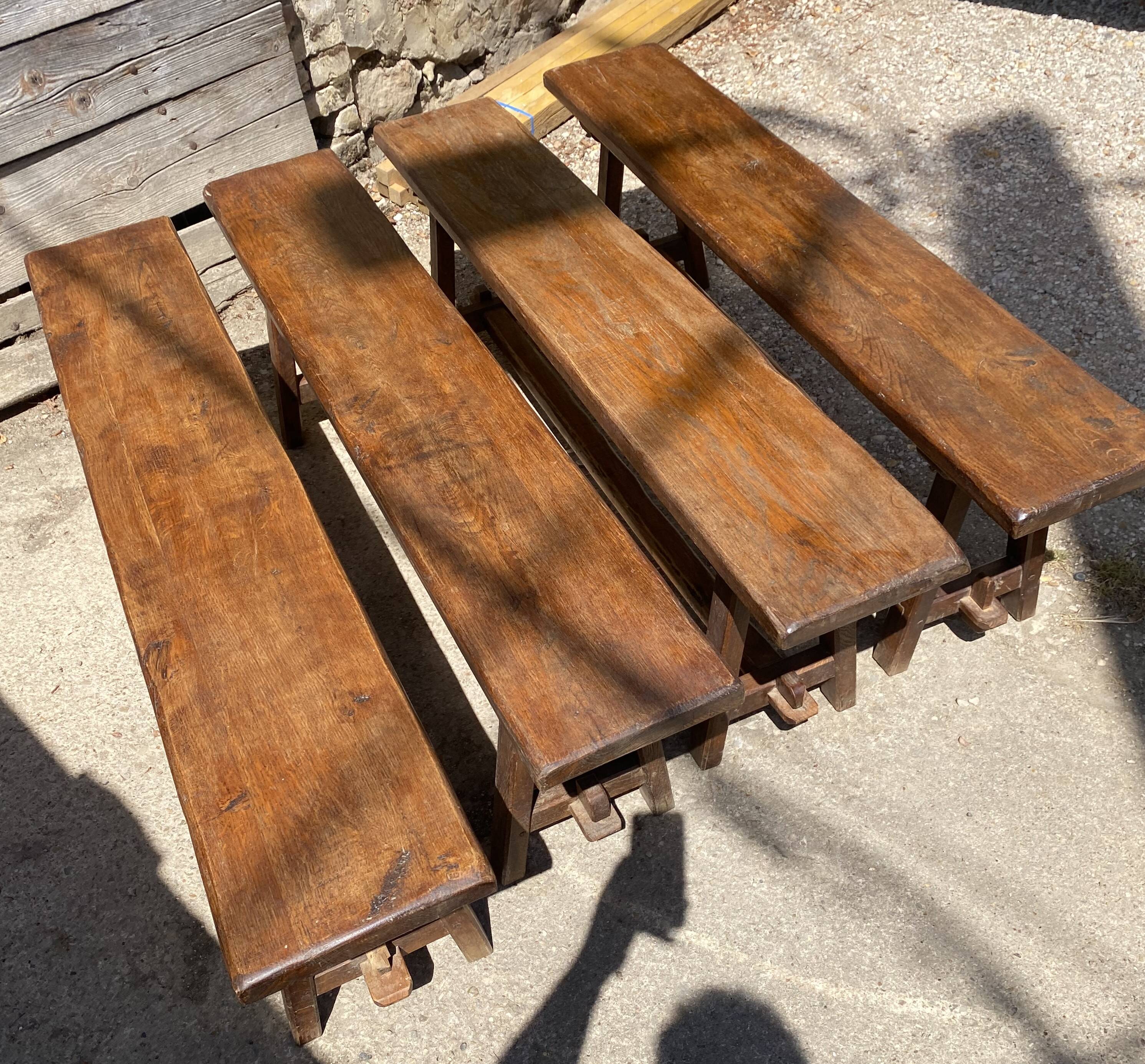 Solid oak farmhouse bench 140cm for rustic farmhouse table 1950