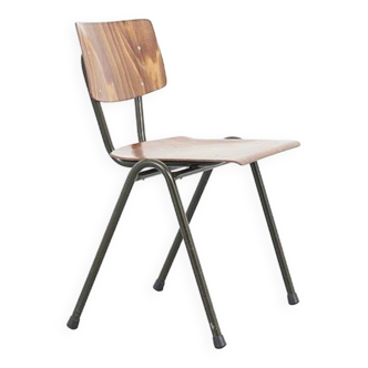 Chaise empilable vintage Eromes chêne et kaki