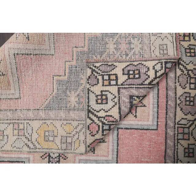 Vintage Turkish Oushak handmade wool cotton pink runner rug 117x254