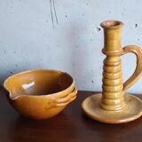 Candle holder and empty pocket in old yellow ceramic