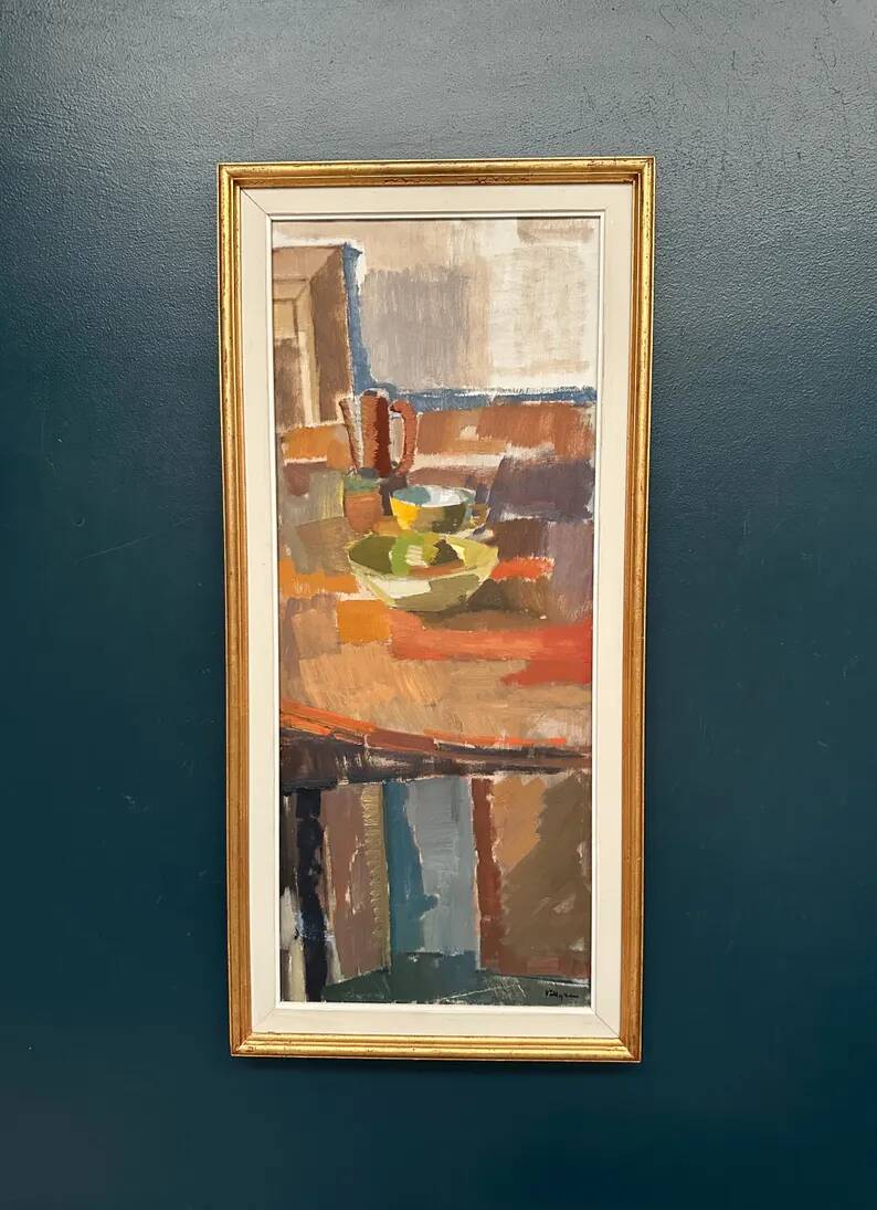 Large Original Swedish Oil on Canvas – “Still Life” by Ingvar Hällgren – Signed – Vintage & Framed – 89 × 42 cm (35" × 16.5")