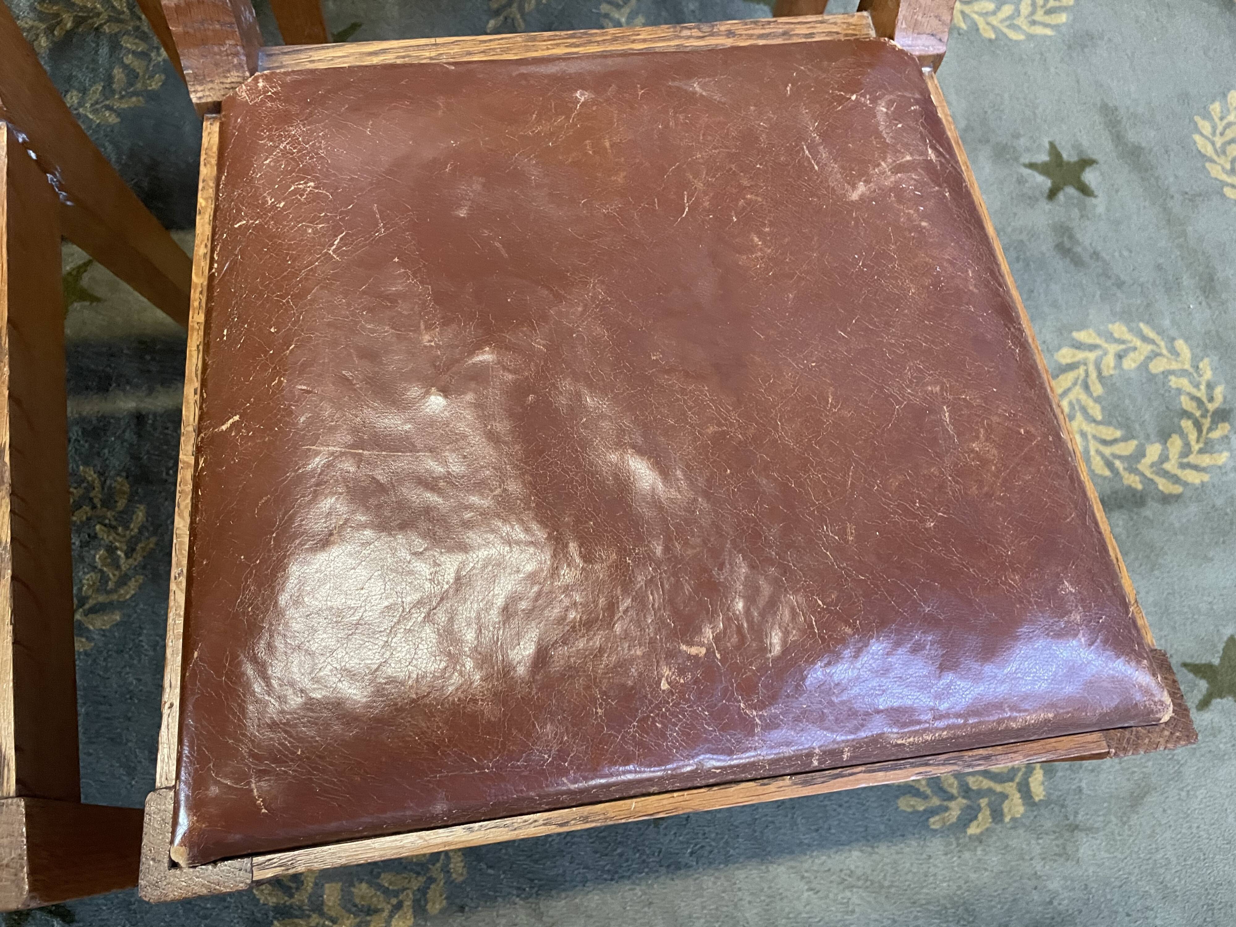 Suite of 6 oak and leather chairs 1950