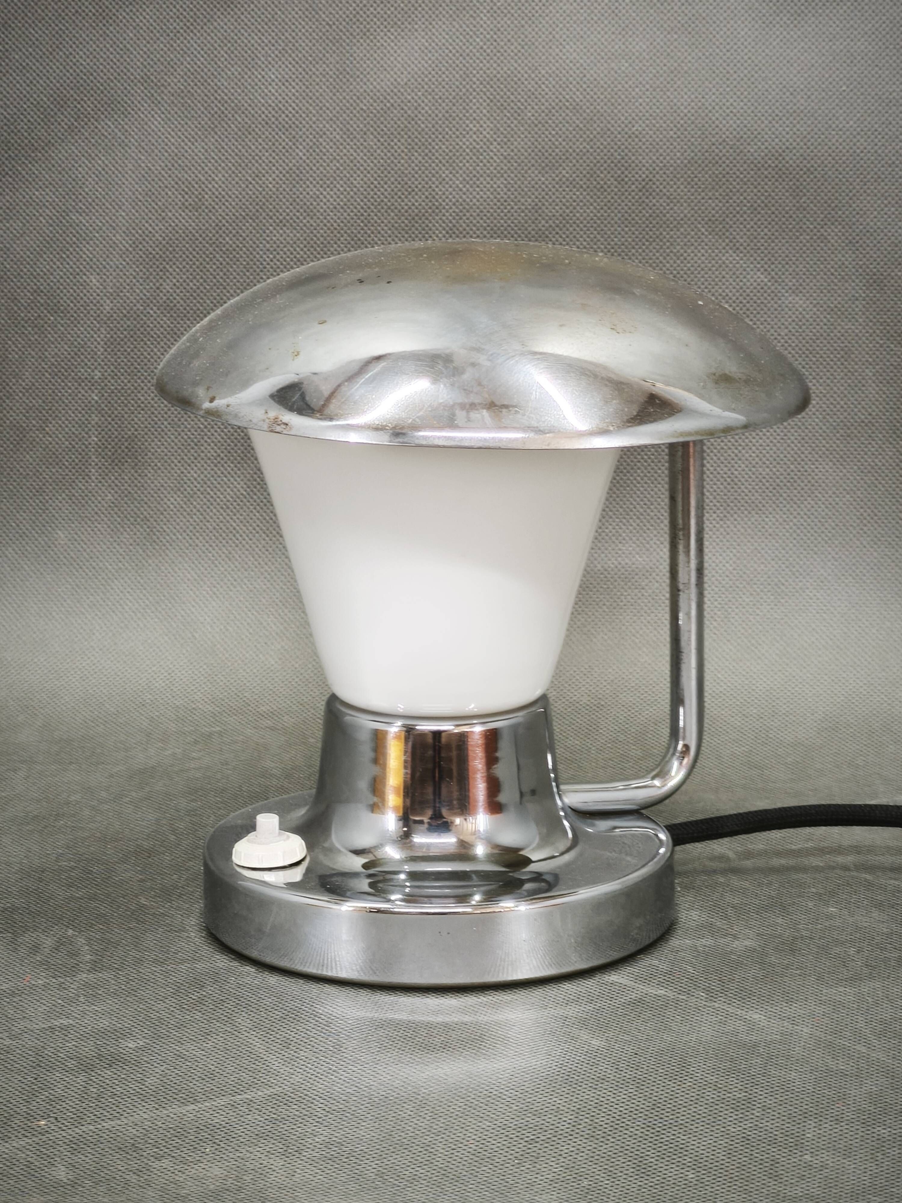 Josef hůrka bauhaus chrome and opaline glass table lamp for napako, 1940s