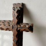 Antique wooden hand carved zigzag pattern frame 28.5 cm x 25 cm