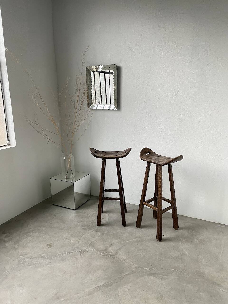 Pair of brutalist high stools