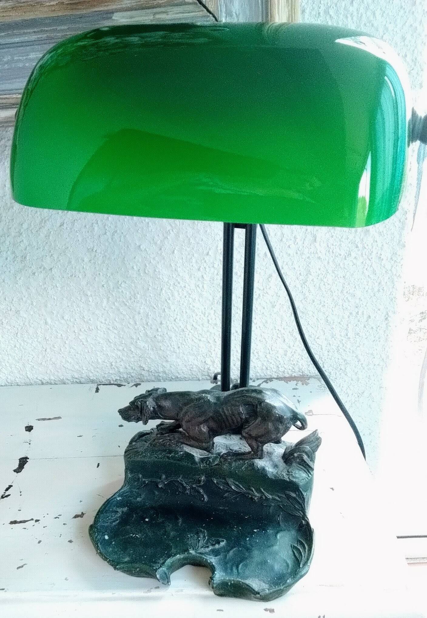 Banker's lamp with dog