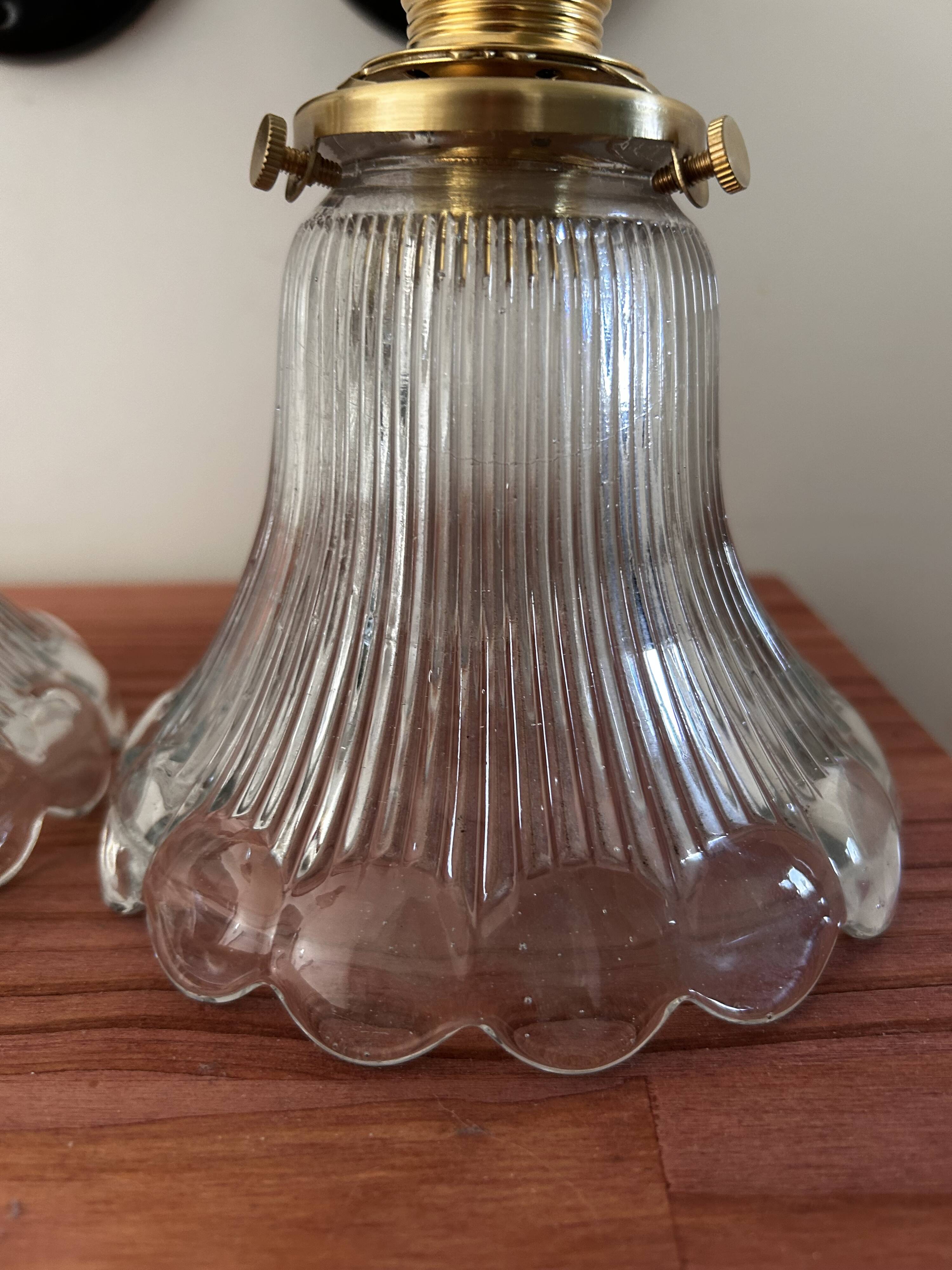 Pair of holophane glass wall lights