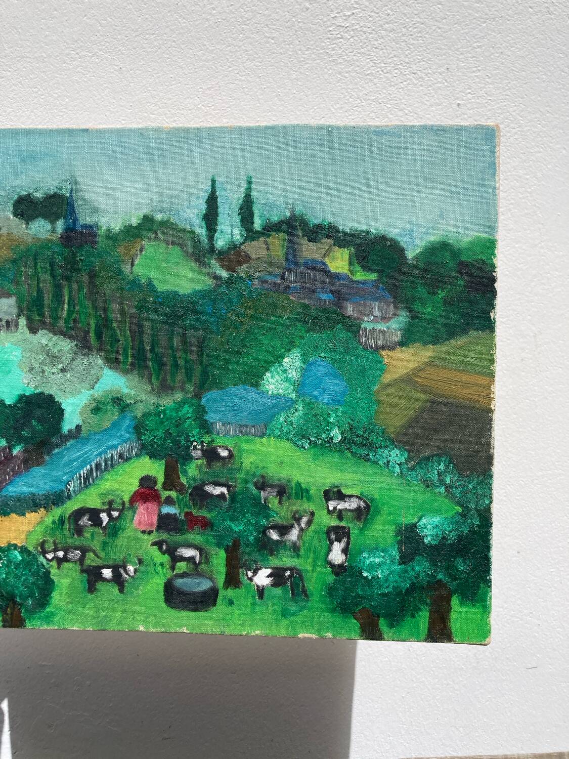 Tableau, huile sur toile paysage naïf