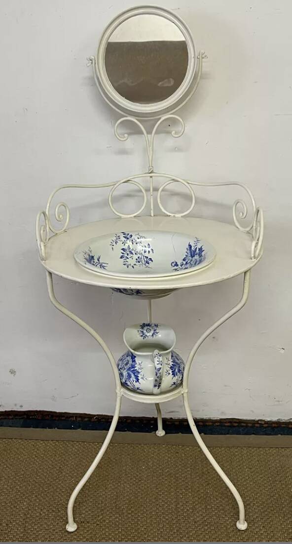 Antique wrought iron dressing table / Vintage bathroom cabinet
