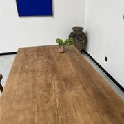 Large farm table from the 60s, in solid oak, with extensions