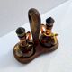 Oil and vinegar server amber glass and olive wood