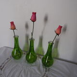Set of 3 apple green glass soliflora
