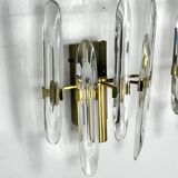 Sciolari, set of two large sconces in glass and gilded brass. Italy 1970s