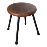 Wooden seat stool with metal legs
